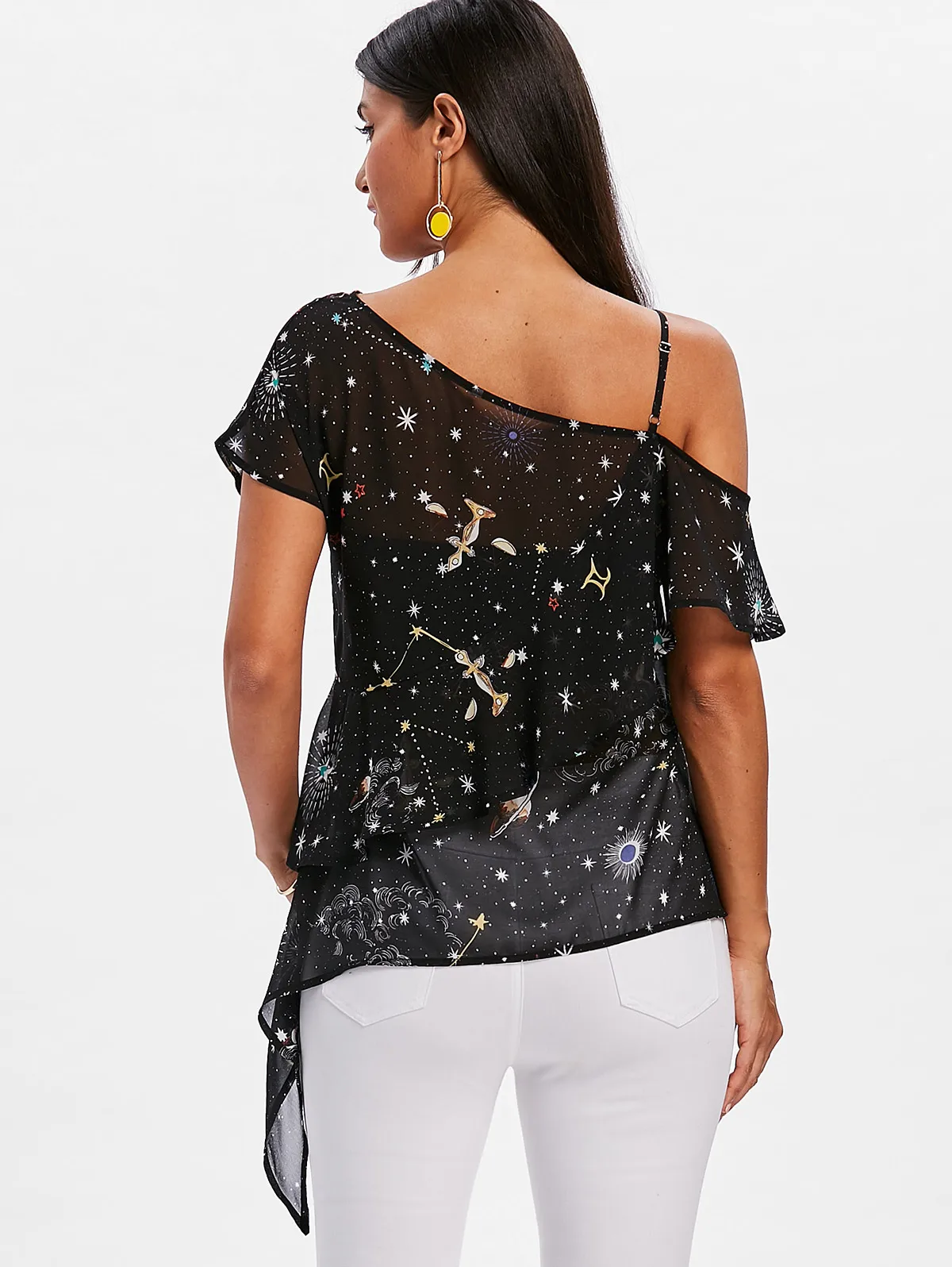 Женская Асимметричная блузка VESTLINDA повседневная черная шифоновая с открытыми