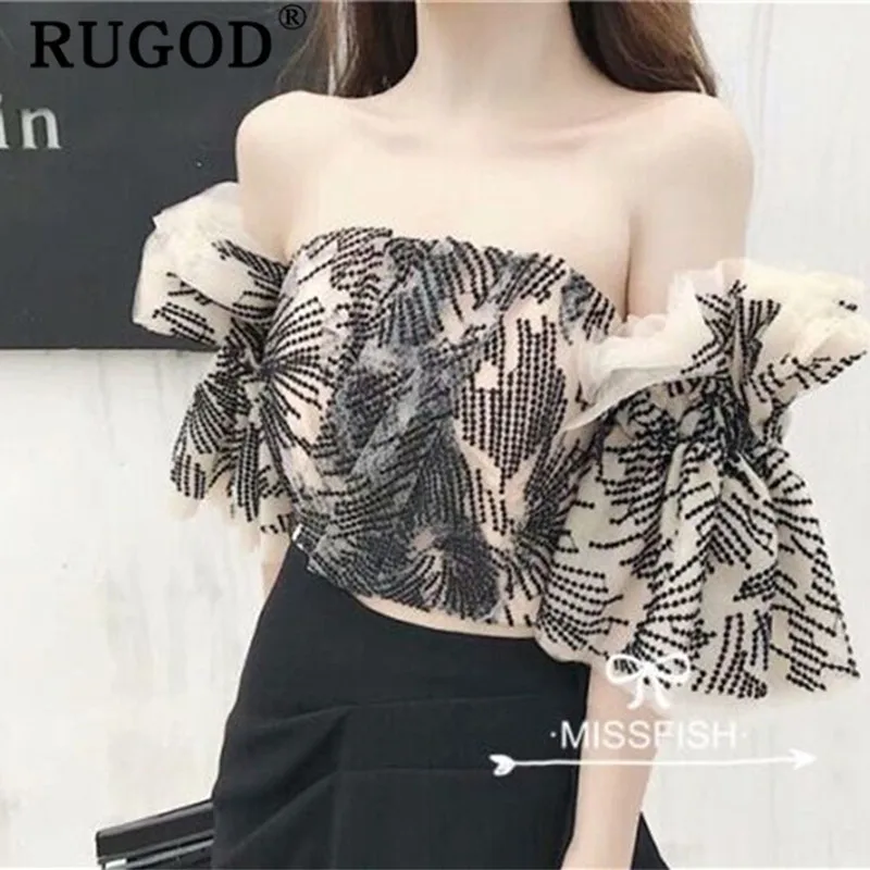 RUGOD/элегантные кружевные женские рубашки с вышивкой модные блузы расклешенными