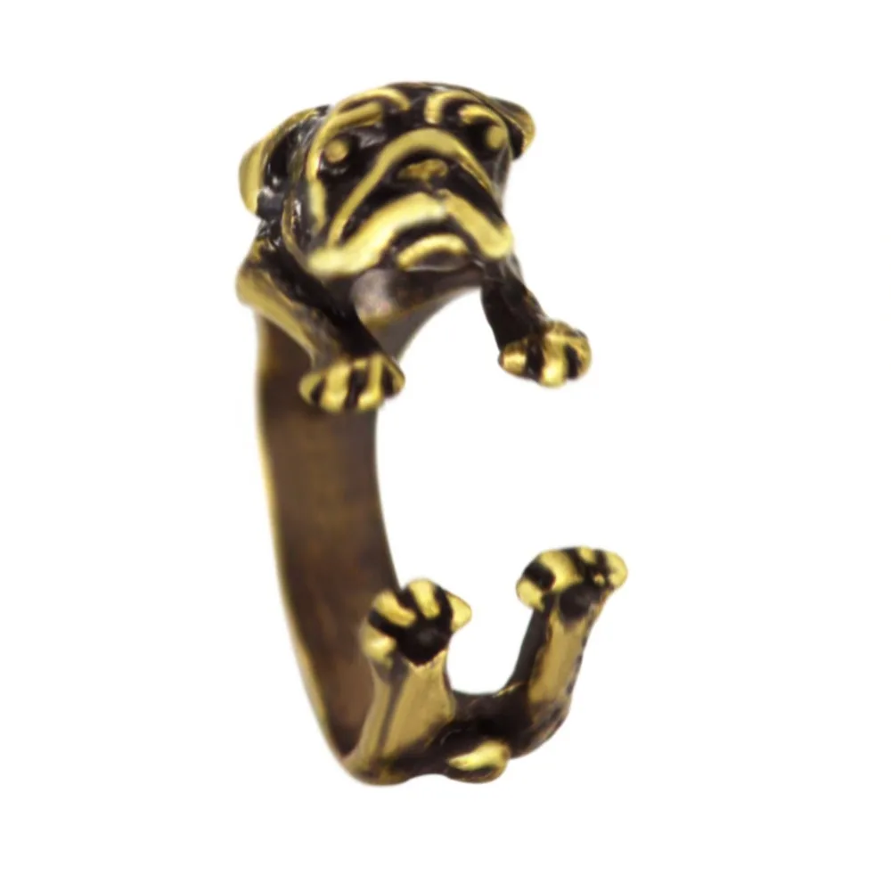 2015 старинные серебряные яркие французский бульдог кольцо крошечный