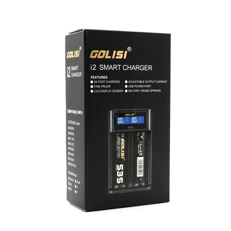 GOLISI I2 2.0A Смарт Батарея Зарядное устройство быстрой зарядки ЖК-дисплей Дисплей 18650 26650 20700 21700 Re Зарядное устройство может Смарт Зарядное устройство