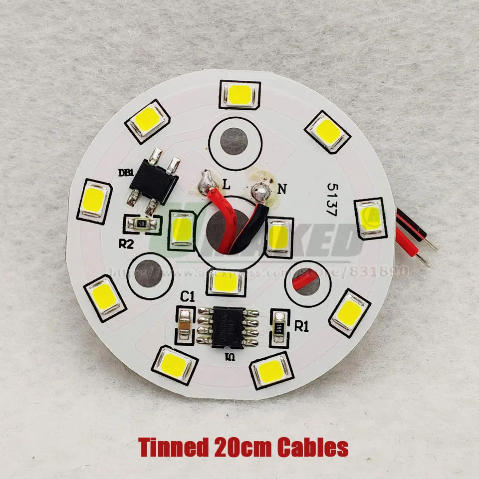 AC220V светодиодный модуль 3W5W, 7 Вт, 9 Вт, 12 Вт, 15 Вт, 18 Вт, светодиодный светильник PCB Алюминий пластины Луженая 20 см кабель SMD2835 Smart IC драйвер потолочный светильник «сделай сам»