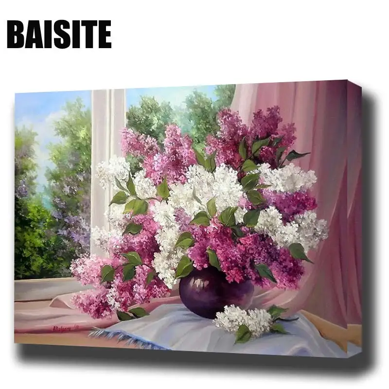 Картина маслом по номерам BAISITE сделай сам на холсте с цветами для гостиной