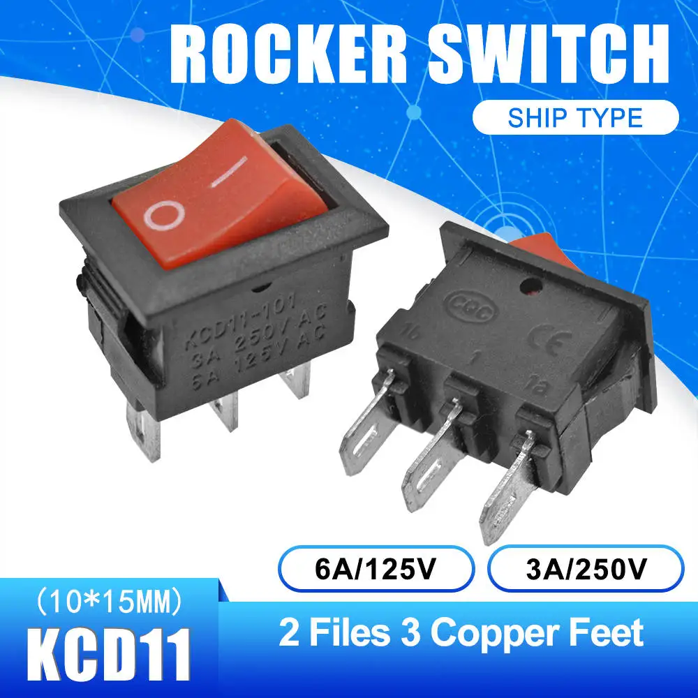 On-Off 3 Pin 5 шт. KCD11 2pin 3Pin ВКЛ-ВЫКЛ 3A 250 в 10*15 мм маленький перекидной Клавишный Выключатель 10x15 защелкивающийся выключатель питания белый красный и черный вкл.-ВЫКЛ - Цвет: On-Off 3 Pin
