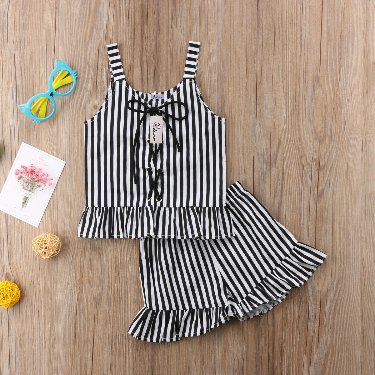 Милый комплект из 2 предметов для маленьких девочек полосатые топы без рукавов с