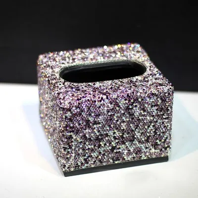A1 purple Квадратная коробка для салфеток, Хрустальный кожаный тканевый чехол, держатель для ткани для офсе, бумажная коробка для дома, коробки для полотенец, бытовые бумажные коробки - Цвет: A1 purple