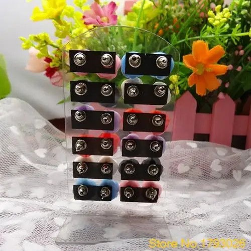 Романтические серьги-гвоздики в форме цветка розы разноцветный Цветочный 12 пар