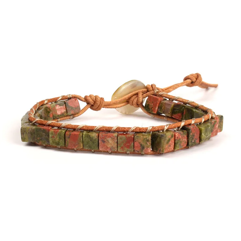B-B0491-E SHINUS BOHO красочные кости форма натуральный камень один кожаный браслет обёрточная бумага полудрагоценный камень квадратный бисерный Браслет манжета - Окраска металла: B-B0491-E