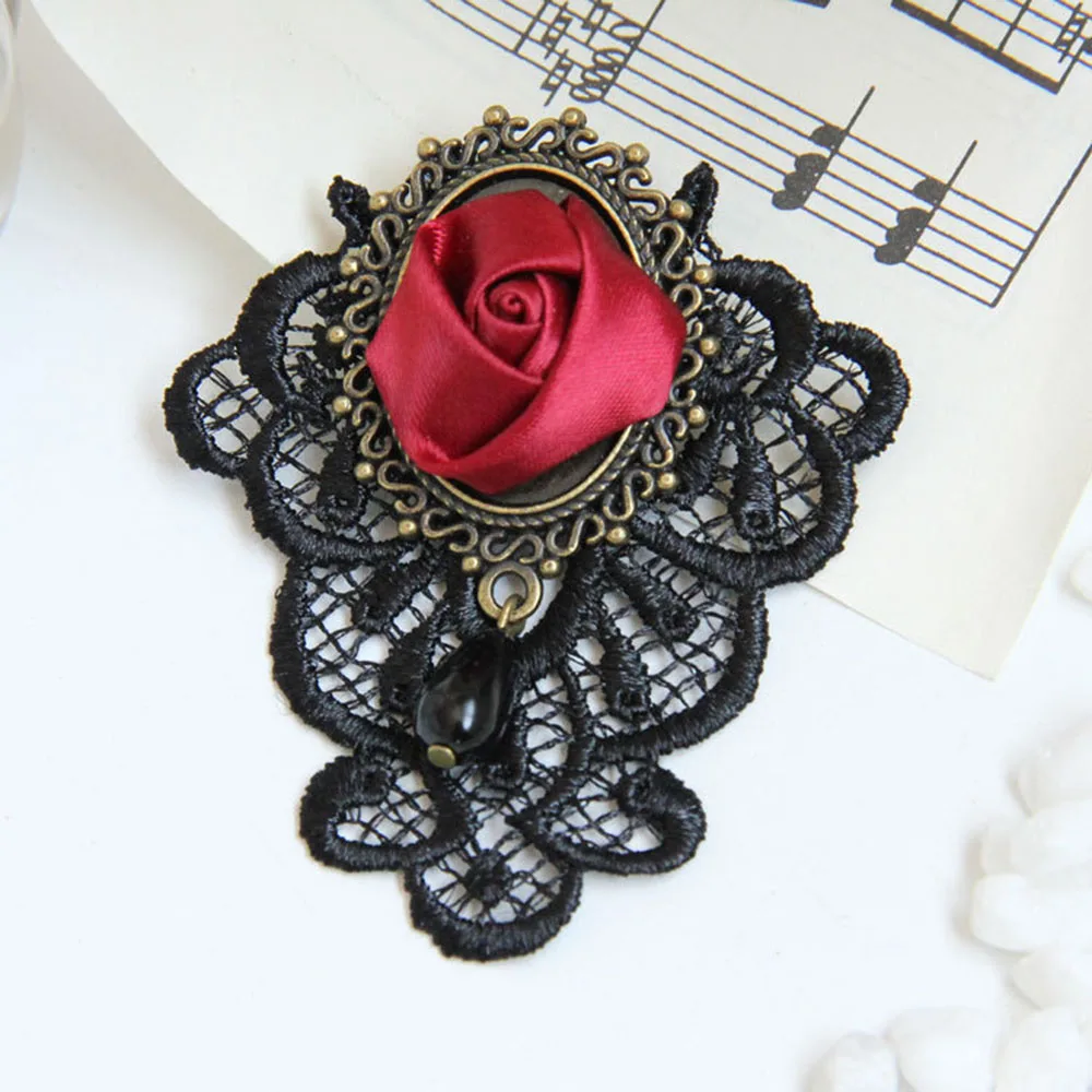 Очаровательные женские броши Готический Винтаж ручной ленты цветочные кружева