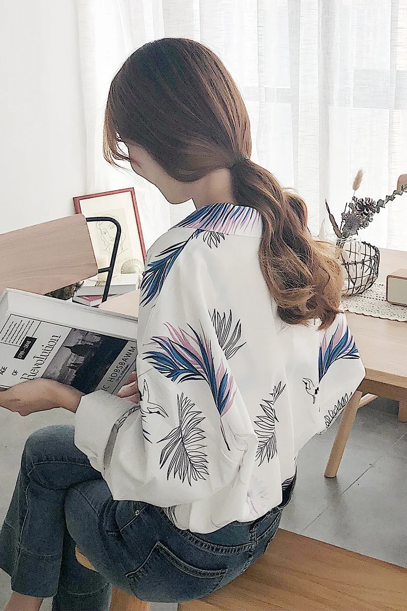 Женская винтажная шифоновая блузка с длинным рукавом свободного покроя|Блузки| |