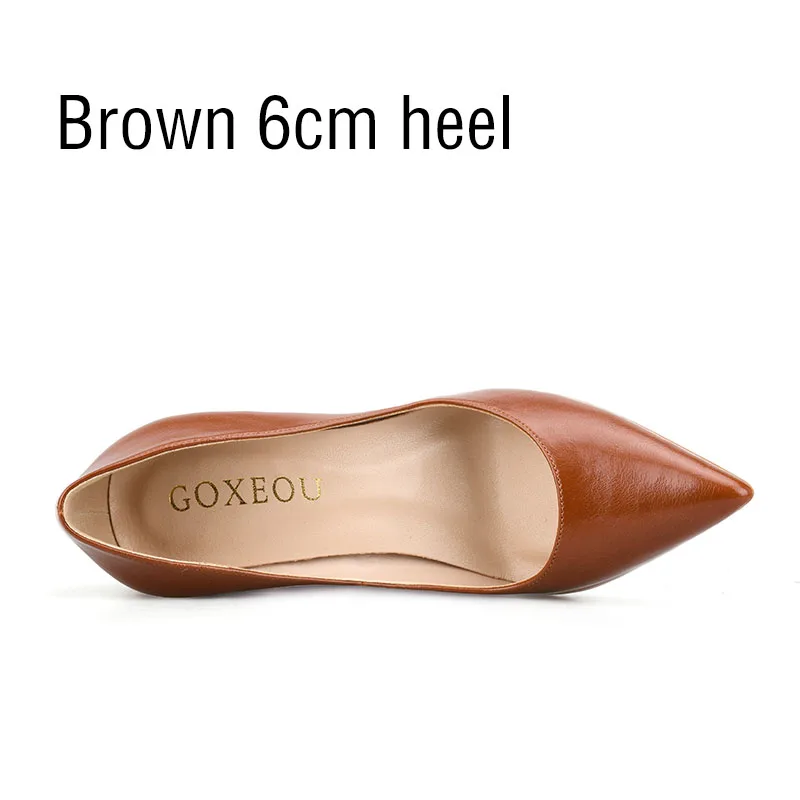 brown 6cm heel GOXEOU Новые женские туфли-лодочки тонкий каблук обувь на высоком каблуке пикантные острый носок блестящие свадебные и офисные туфли; ручная работа; size32-46 - Цвет: brown 6cm heel