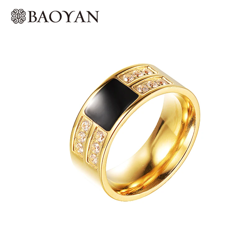 Мужское кольцо Baoyan черное Золотое из нержавеющей стали 316L с кристаллами StoneBand