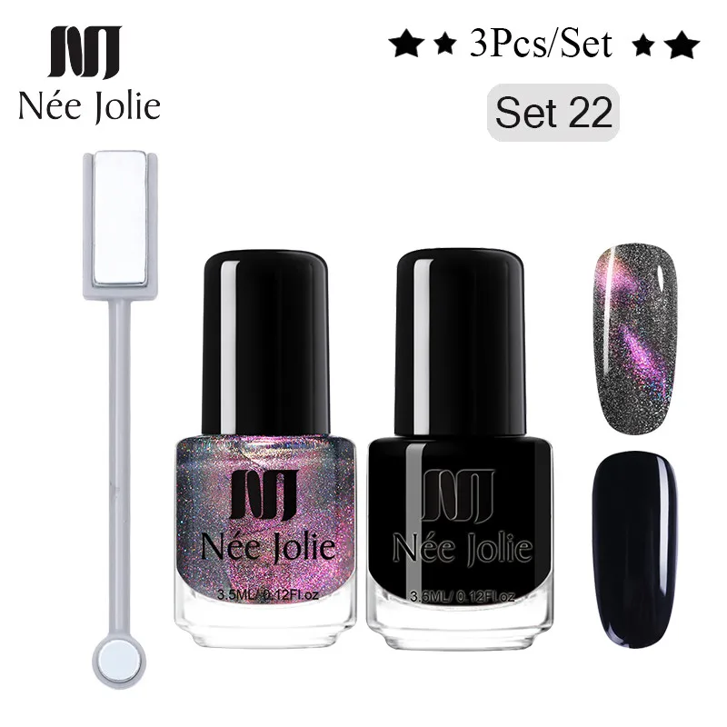 3pcs-022 NEE JOLIE 1 бутылка голографический лак для ногтей с эффектом «кошачий глаз» Хамелеон для использования с магнитом кошачьи глаза замачивают лак для ногтей 22 цвета для дизайна ногтей - Цвет: 3pcs-022