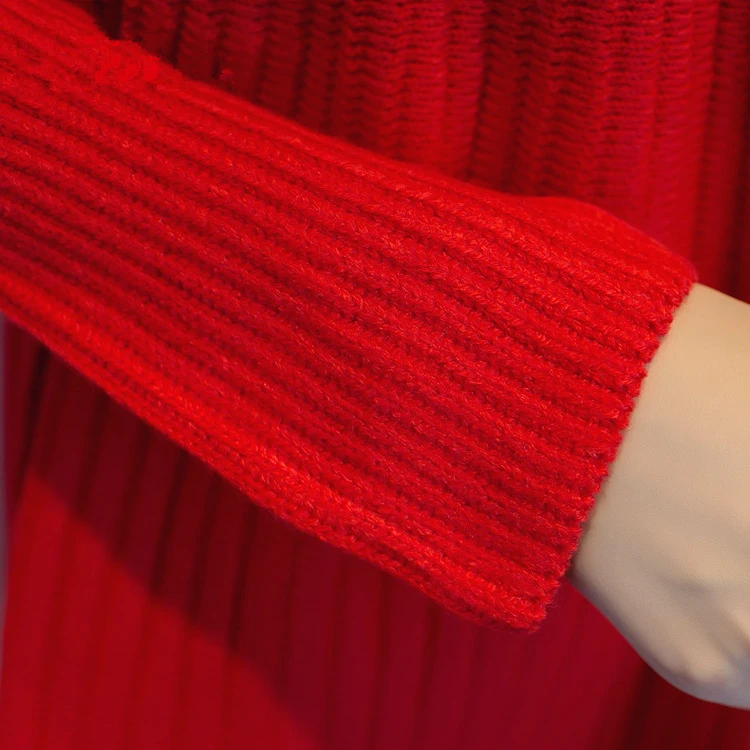 Женский шерстяной свитер средней длины повседневный вязаный большого размера