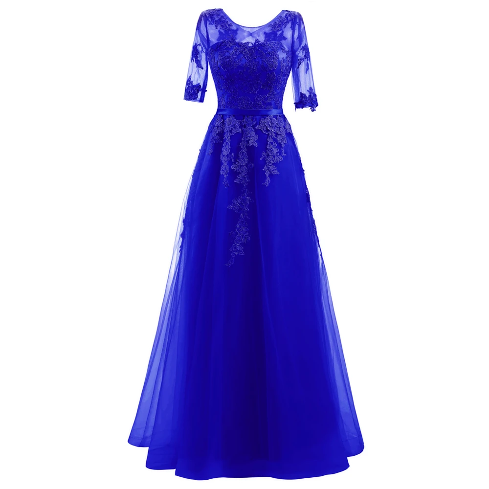 Robe De Soiree, элегантное вечернее платье для банкета, серебряное, рукав до локтя, прозрачное, кружевное, с вышивкой, ТРАПЕЦИЕВИДНОЕ, длинное, официальное платье на заказ