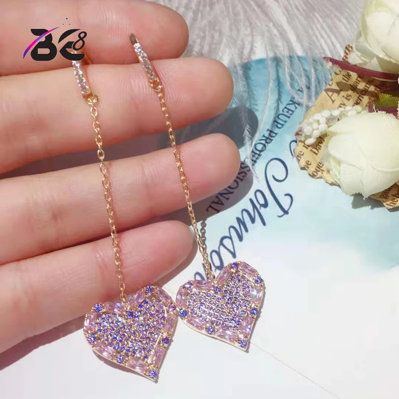 

Be 8 Trendy Love Heart Shape AAA Cubic Zirconia Women Drop Earring Brazil Style Long Dangle Earring Brincos Bijoux Gifts E845