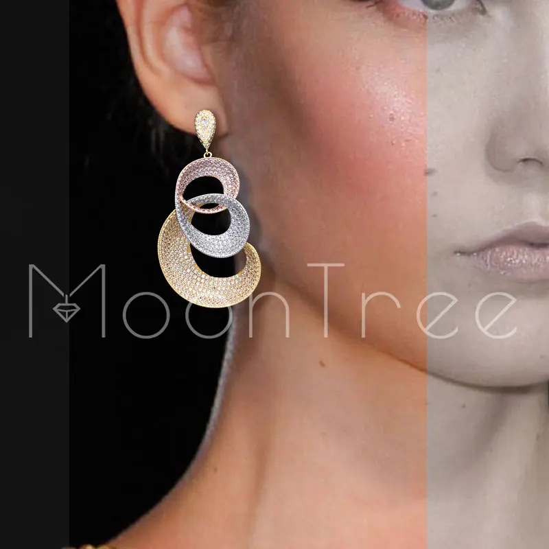 MoonTree 62 мм роскошный эксклюзивный танцевальный пояс AAA кубический цирконий 3 тона металлический цвет для женщин Свадебная вечеринка висячие серьги Модные ювелирные изделия