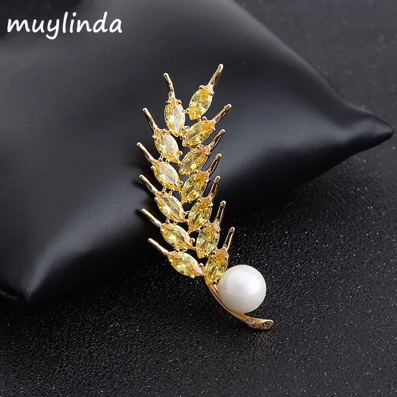 Muylinda, Элегантная Брошь с цирконием, пшеница, роскошная женская брошь, булавка, ювелирное изделие, Красивое ухо пшеницы, брошь, подарок для женщин