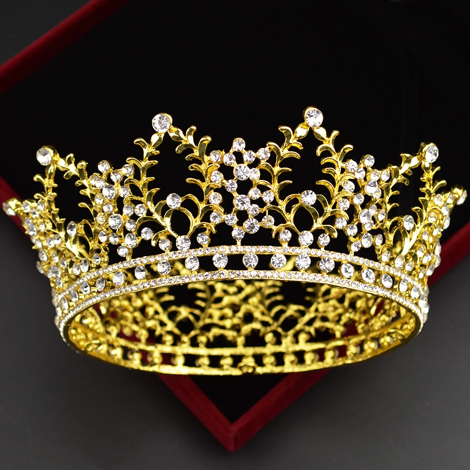2019 New Gold And Silver Color Luxury Rhinestone Princess Round Crown Hair Band Baroque Fashion Bride Wedding Head Jewelry | Украшения и