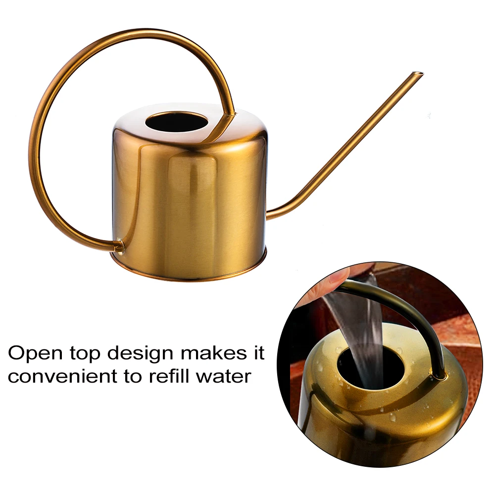 Полив садовый золотистый из нержавеющей стали 1300 мл с длинной ручкой|Канистры