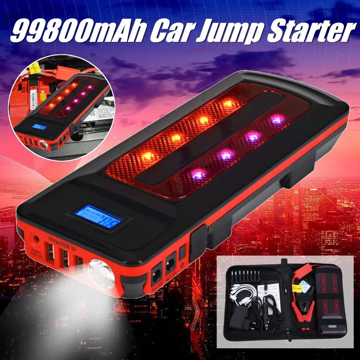 Портативный 99800 mAh 12 V аварийный аккумулятор зарядное устройство автомобильный стартер Универсальный держатель для сотового телефона банк питания пусковой свет бар США/Великобритания/AU/EU