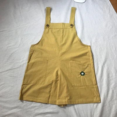 yellow Летний корейский консервативный стиль женский комбинезон с коротким рукавом на подтяжках желтый маленький цветочный вышивка свободный карман женский комбинезон - Цвет: yellow