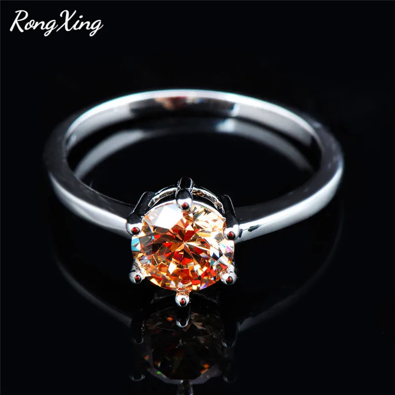 Champagne RongXing 7 мм круглый фиолетовый/красный/синий циркон обручальные кольца для женщин 925 пробы заполненный серебром камень кольцо Свадебные украшения - Цвет основного камня: Champagne