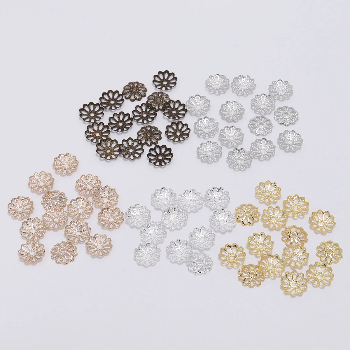200Pcs/lot 7/9mm Metal Plated Flower Petal Spacer Beads End Caps Charm Bead Cups For Jewelry Making Finding Supplies Accessories