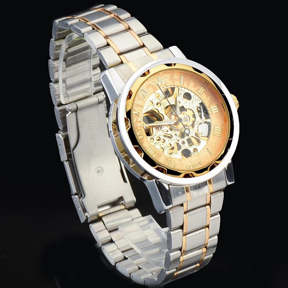Top Brand Mens Full Steel Hand Wind Watch Classic wristwatches Steampunk Skeleton Mechanical Men Fashion Stainless | Наручные часы