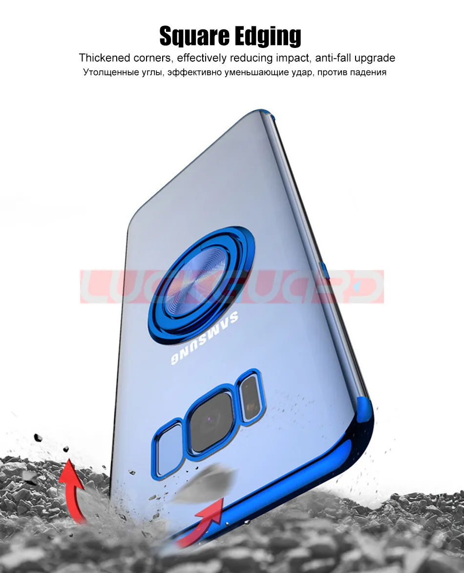 Прозрачный чехол с покрытием для samsung Galaxy S8, S9, S10, Note 8, 9, 10 Plus, J4, J6, A7,, J7 Prime, магнитное кольцо, силиконовый мягкий чехол