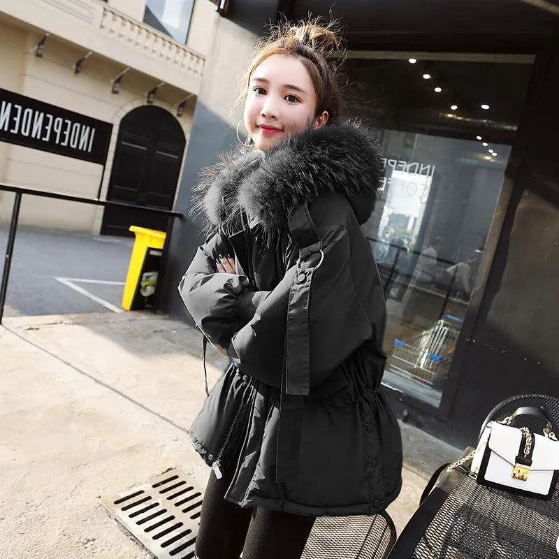 Womens Winter Jackets And Coats Thick Warm Big Fur Collar Hooded Jacket Faux Raccoon Female Wadded Outwear Short Parkas | Женская одежда