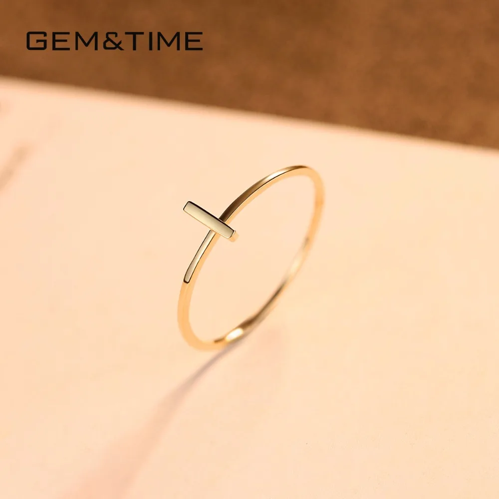 Gem& Time, новинка, модные тонкие кольца с крестом для женщин, пуэр, 14K золото, свадебное кольцо для невесты, желтое золото AU585, Anillos, ювелирные изделия R14011