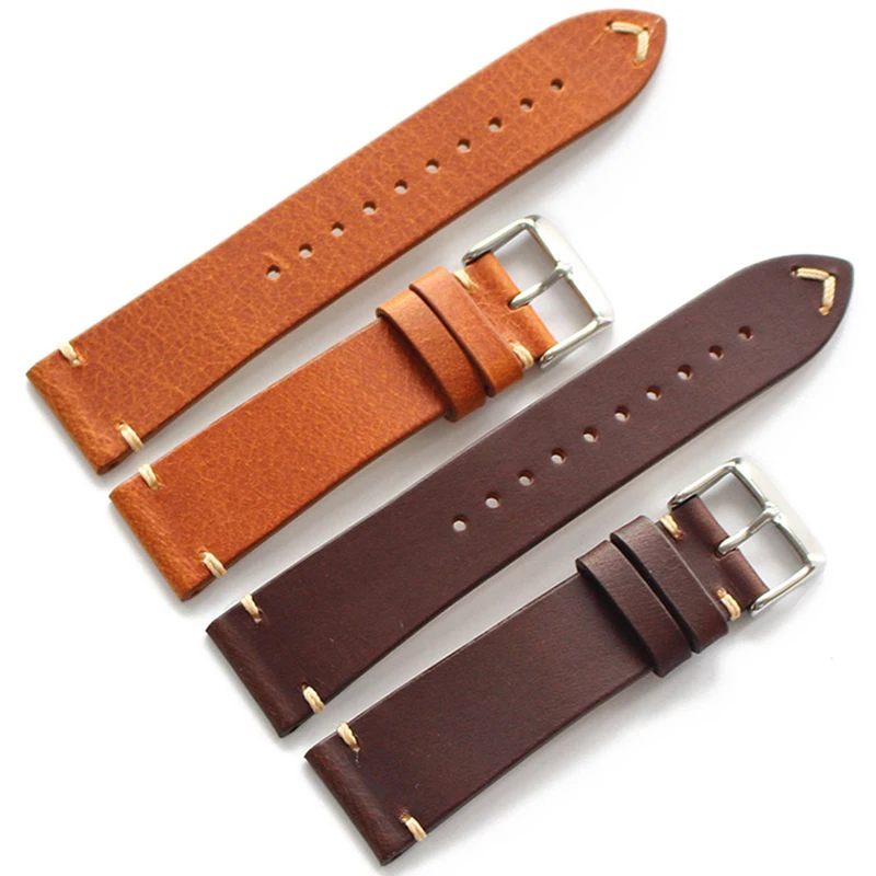 Ремешок ручной работы из натуральной кожи для часов Seiko Omega 18 19 20 21 22 мм|leather watch band