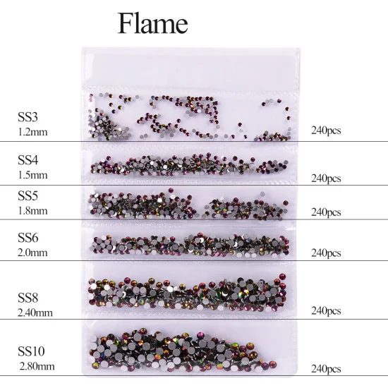 Flame Полный красота 1440 шт. дизайн ногтей Стразы 10 цветов смешанные 6 Размеры SS3-10 стекло Flatback кристалл пламя AB 3D Самоцветы аксессуары CH025 - Цвет: Flame