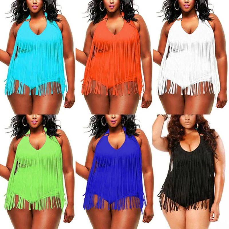 Newest Plus Size One piece Tassels Swimwear Sexy Vneck Women Swimsuit Padded BohoFringe Big size Bathing Suit 6 Colors | Спорт и