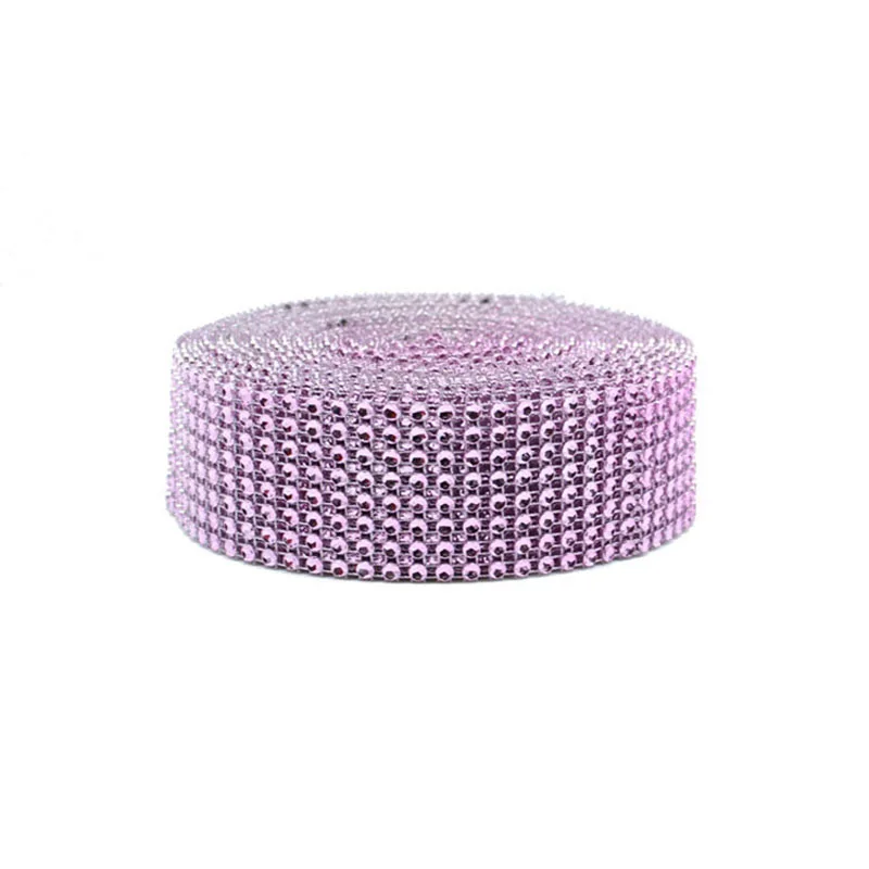 pink 2 ярда 4 см блестящая Алмазная сетка, лента, Серебряные стразы, сетка в рулоне, вечерние украшения для дома, акриловая лента со стразами, ручная работа - Цвет: pink
