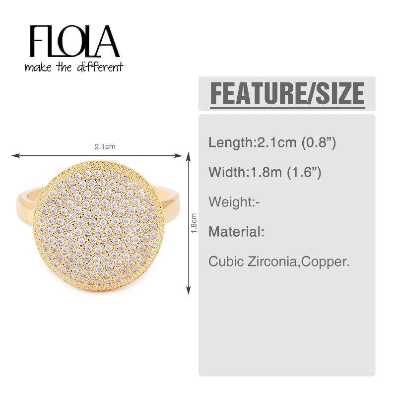 Женское кольцо на палец FLOLA Jewely золотистое с круглой прозрачной циркониевой