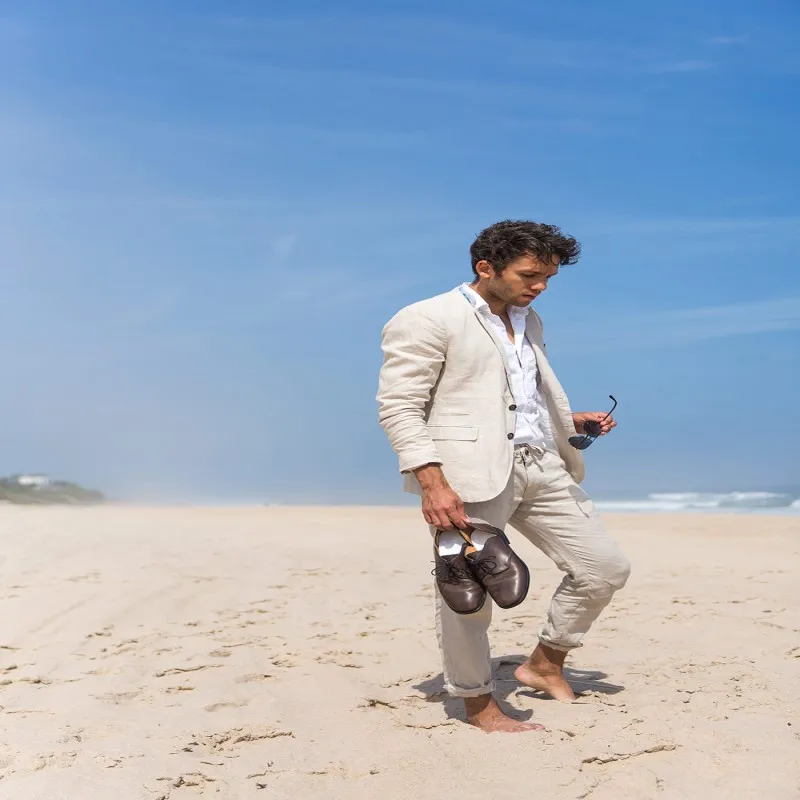 Latest Coat Pant Designs Champagne Linen Men Suit Summer Beach Wedding Jacket Simple Daily Custom Tuxedo 2 Pieces | Мужская одежда