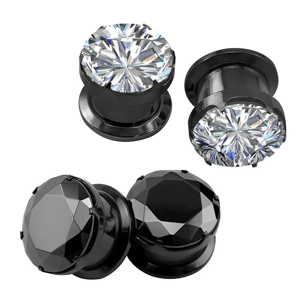 Серьги расширители для ушей из нержавеющей стали с фианитами|piercing jewelry|ear gaugesear