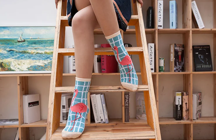CRAZY FLY Funny Art Animal Women Socks Смазливая новизна 3d лодыжки Хлопок мультфильм носки теплая полоса фламинго шаблон Happy Socks