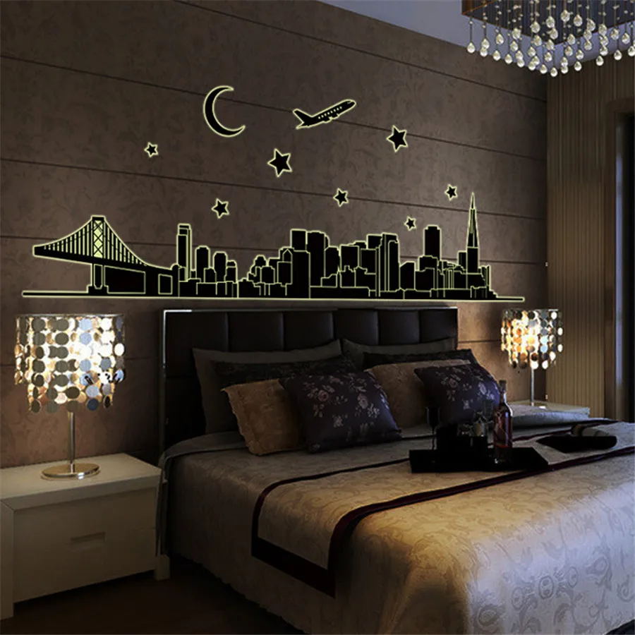 

200*70cm DIY Luminous Wall Sticker Big Size Home Decoration Night City Luminated Wall Stickers for Living Room Wall Decor