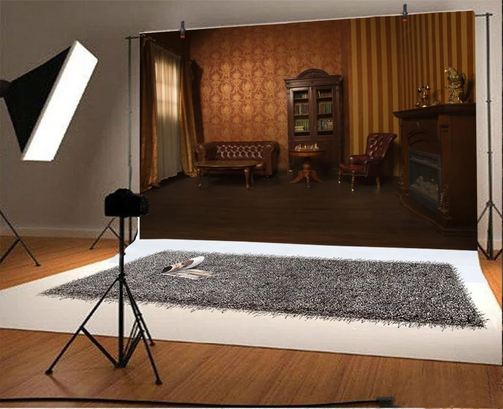 Laeacco комната интерьер диван книжная полка камин фотографии фоны индивидуальные
