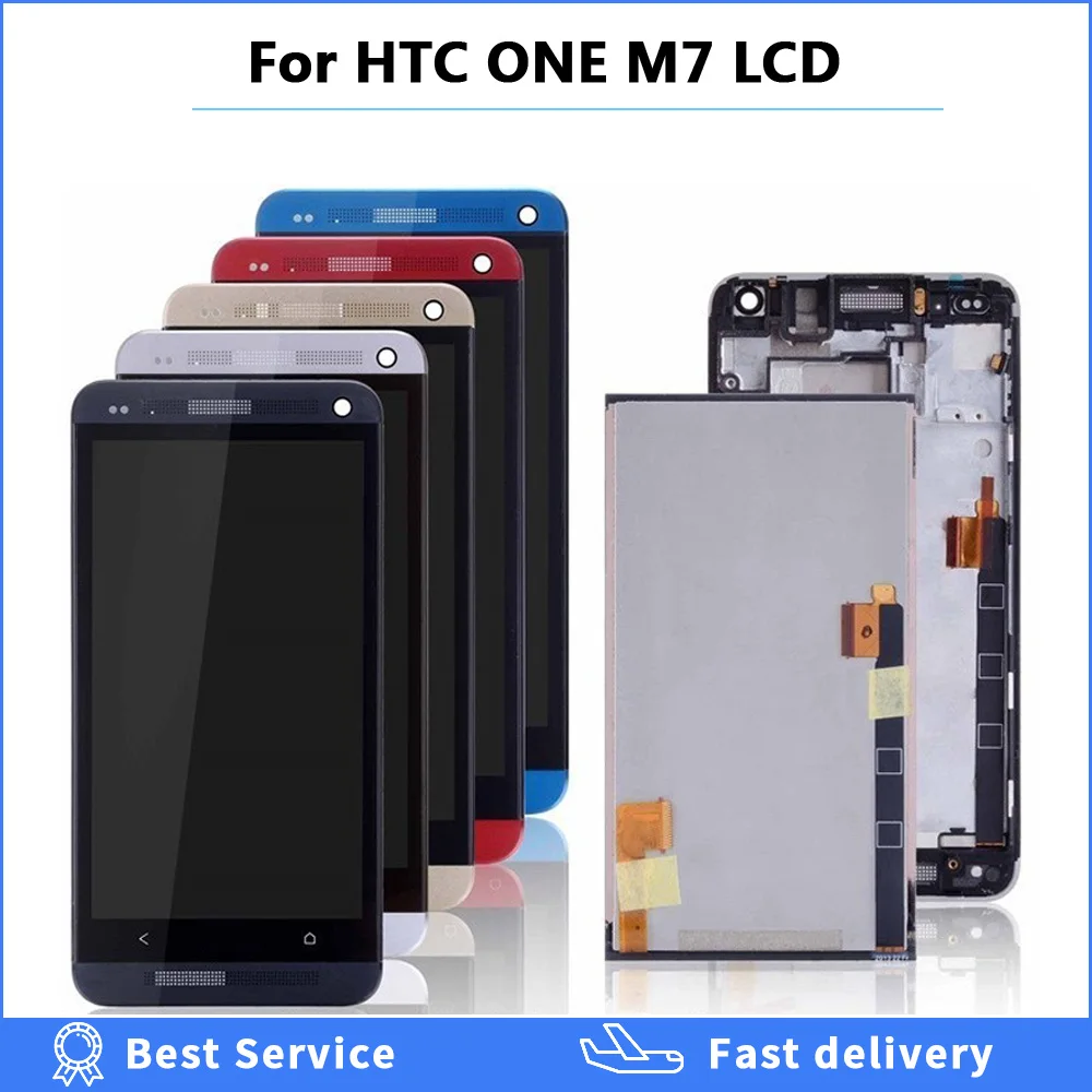 100% протестированный ЖК дисплей для htc ONE M7 с сенсорным экраном дигитайзер + рамка