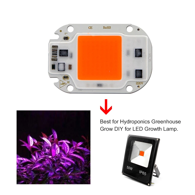 Светодиодный чип COB лампа для растений полный спектр Фито AC220V 50 Вт 30 20 Крытый рост