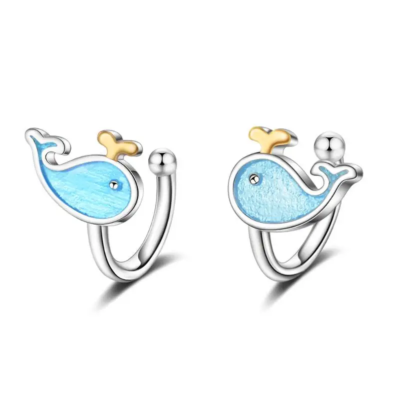

New Hot Cute Little whale Aquatic Creatures Clip Earrings For Women 925 Sterling Silver Jewelry Simple Girl's Earrings SAE25