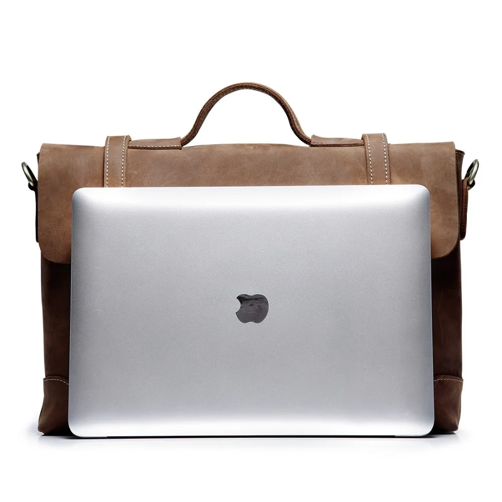 

European and American Style Mens Crazy Horse Leather Vintage Zpper Laptop Messenger Shoulder Attache Portfolio Fashion Bag T0780
