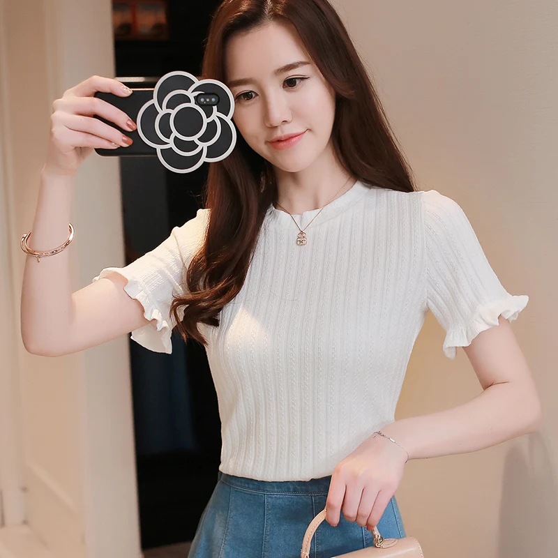 2020 Летняя женская одежда с коротким рукавом тонкая милым бантом сексуальные