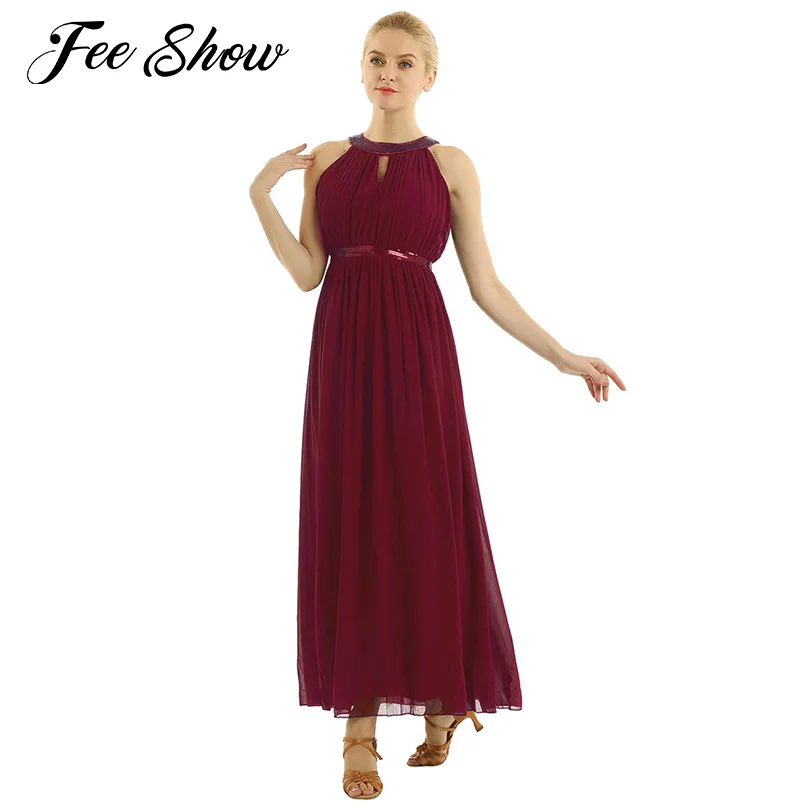 Женское платье макси для подружки невесты длинное без рукавов с лямкой на шее