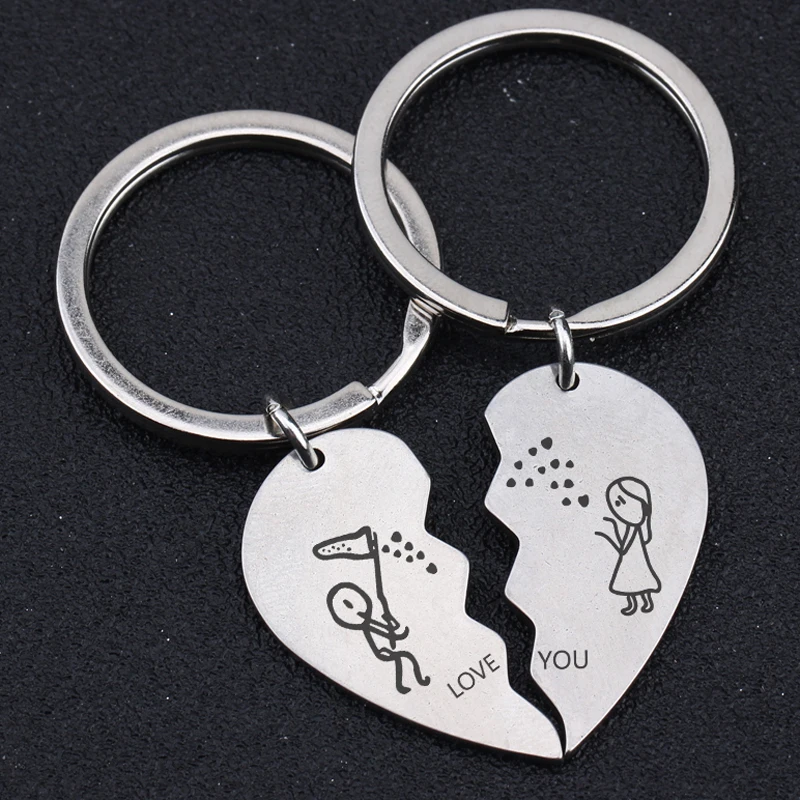 A Pair Fashion Heart Keychain Engraved Love You Stick Figure Lover For Couple Lovers Trendy Gift Exclusive Key Ring | Украшения и