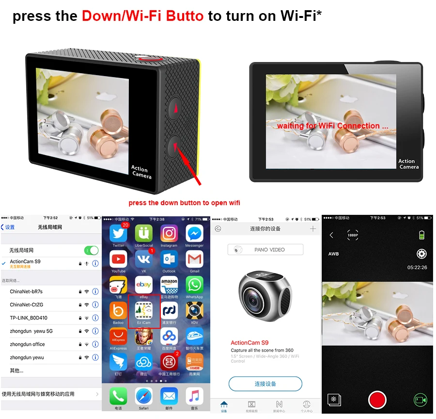 Экшн камера S9/S9R hd спорт действий камеры wi-fi экшен камера экшенкамера экш action camera dash camera OEM eken h9 фотоаппарат видеокамера фотоаппараты
