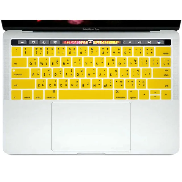 Таиланд Тайский язык клавиатуры кожаный силикон защитный чехол для Macbook Pro 13 15 с сенсорной панелью модель A1706 A1707 - Цвет: Yellow
